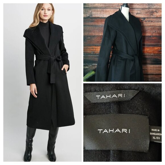 Tahari Jackets & Blazers - NWOT Tahari XL Wrap Coat Long Double Face Soft Wool Blend Black Layered Lapel